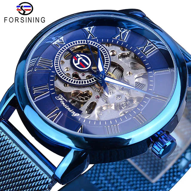 Forsining Transparent Case 2017 Fashion 3D Logo Engraving Golden Stainless Steel Men Mechanical Watch Top Brand Luxury Skeleton