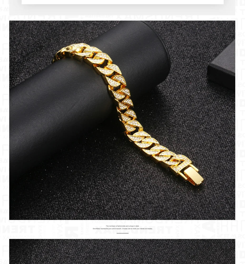 Miami Curb Cuban Chain Bracelet For Men Gold Color Hip Hop Men's Bracelet Male Jewelry Gifts  13.5/14/15mm GB452