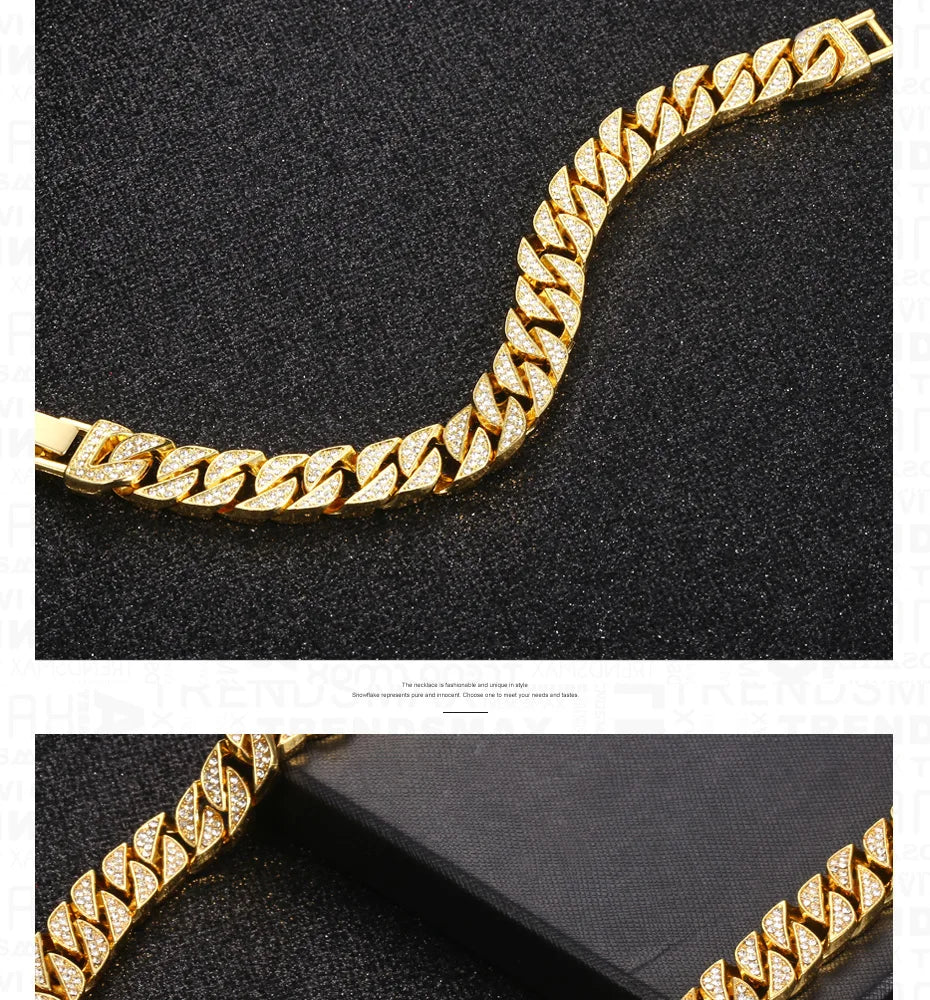 Miami Curb Cuban Chain Bracelet For Men Gold Color Hip Hop Men's Bracelet Male Jewelry Gifts  13.5/14/15mm GB452