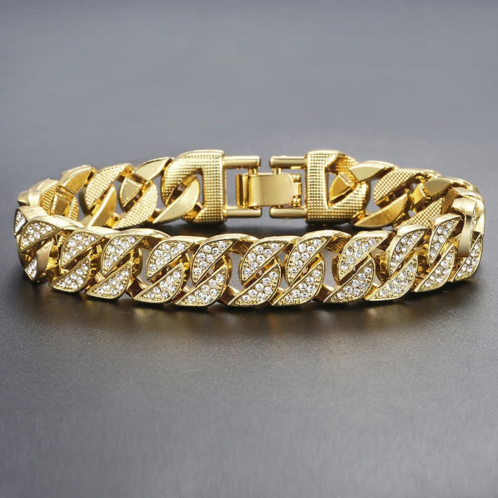 Miami Curb Cuban Chain Bracelet For Men Gold Color Hip Hop Men's Bracelet Male Jewelry Gifts  13.5/14/15mm GB452