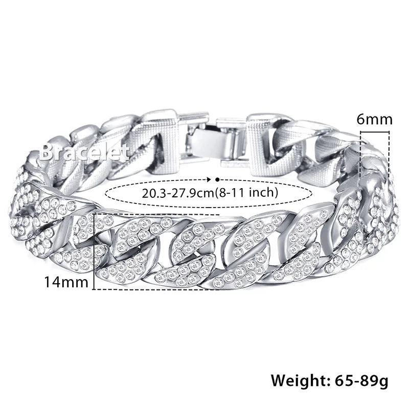 Miami Curb Cuban Chain Bracelet For Men Gold Color Hip Hop Men's Bracelet Male Jewelry Gifts  13.5/14/15mm GB452