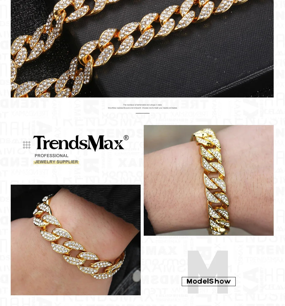 Miami Curb Cuban Chain Bracelet For Men Gold Color Hip Hop Men's Bracelet Male Jewelry Gifts  13.5/14/15mm GB452