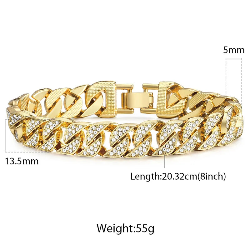 Miami Curb Cuban Chain Bracelet For Men Gold Color Hip Hop Men's Bracelet Male Jewelry Gifts  13.5/14/15mm GB452