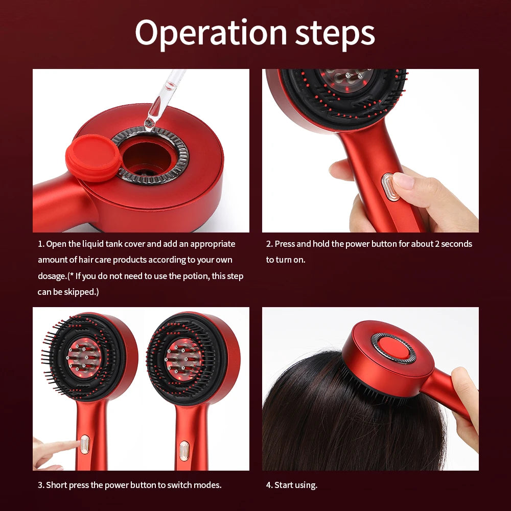 "EMS Electric Scalp Massager Comb with Vibration and Red Light Therapy – Hair Growth Stimulator, Anti-Hair Loss Oil Applicator, and Scalp Care Brush"