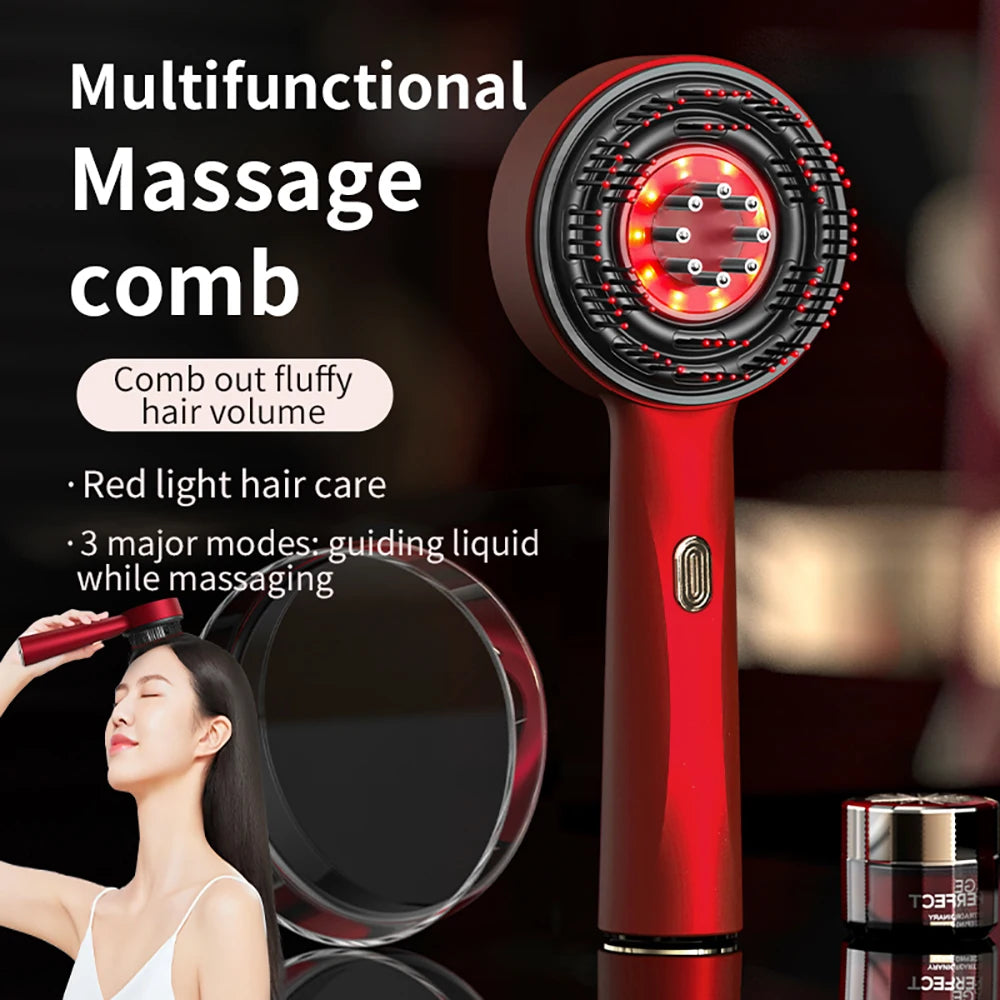 "EMS Electric Scalp Massager Comb with Vibration and Red Light Therapy – Hair Growth Stimulator, Anti-Hair Loss Oil Applicator, and Scalp Care Brush"