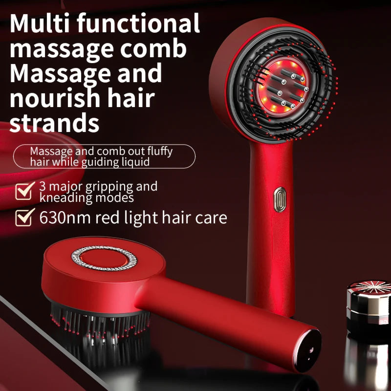 "EMS Electric Scalp Massager Comb with Vibration and Red Light Therapy – Hair Growth Stimulator, Anti-Hair Loss Oil Applicator, and Scalp Care Brush"