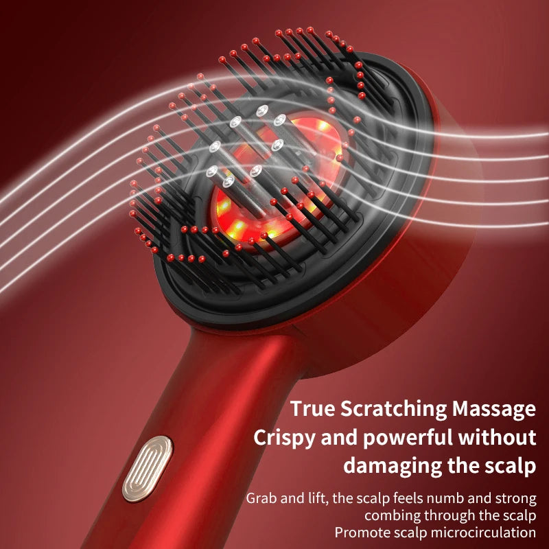 "EMS Electric Scalp Massager Comb with Vibration and Red Light Therapy – Hair Growth Stimulator, Anti-Hair Loss Oil Applicator, and Scalp Care Brush"